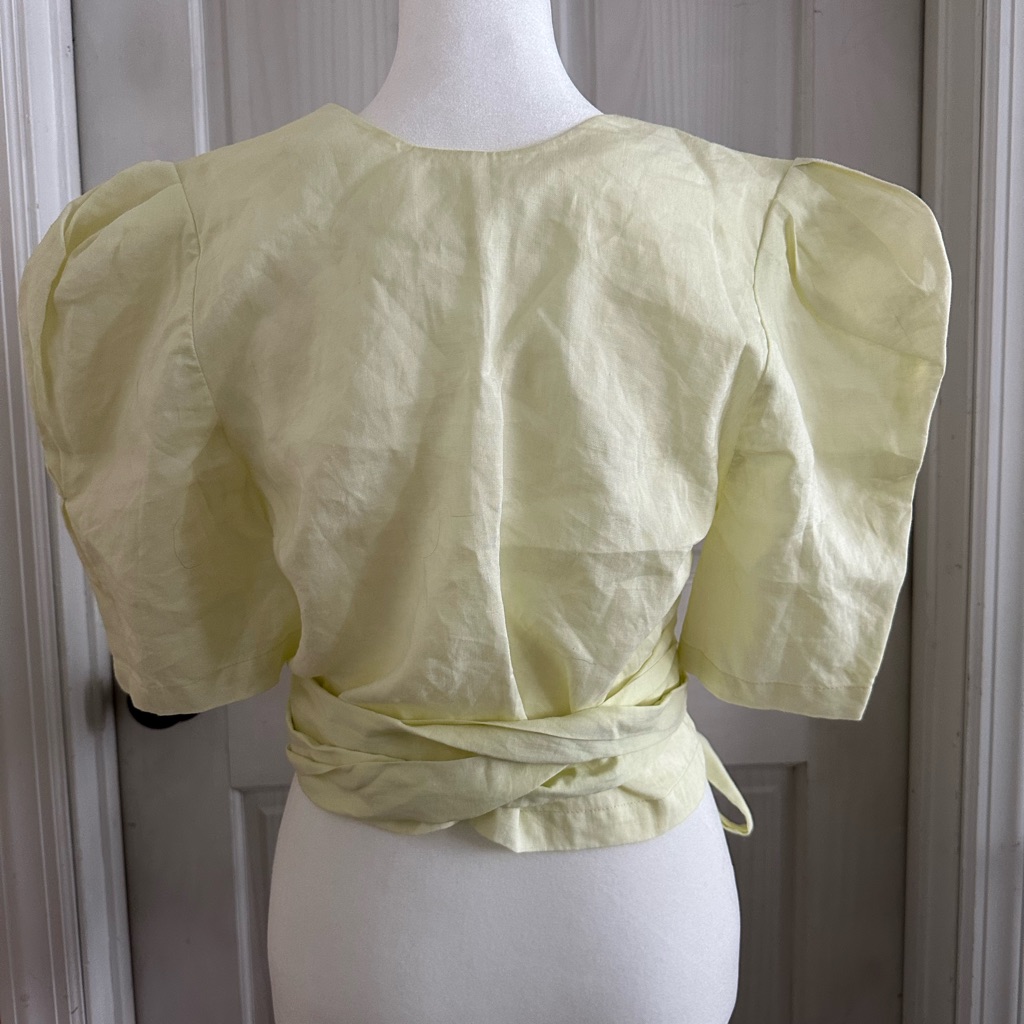 Ohsevendays Wednesday Puff Sleeve Linen Wrap Blouse — image 2 of 6